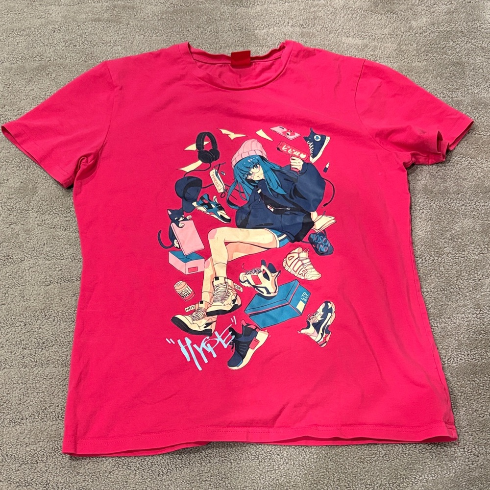 Bright Pink Graphic Anime Tee